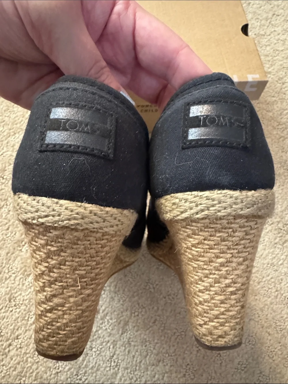 TOMS Women’s Black Canvas Peep-Toe Flats